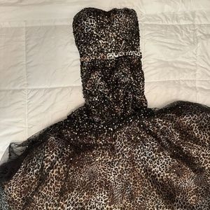 Tony Bowls Cheetah  Print Homecoming Pageant Sweetheart Train Gown Dress size 2